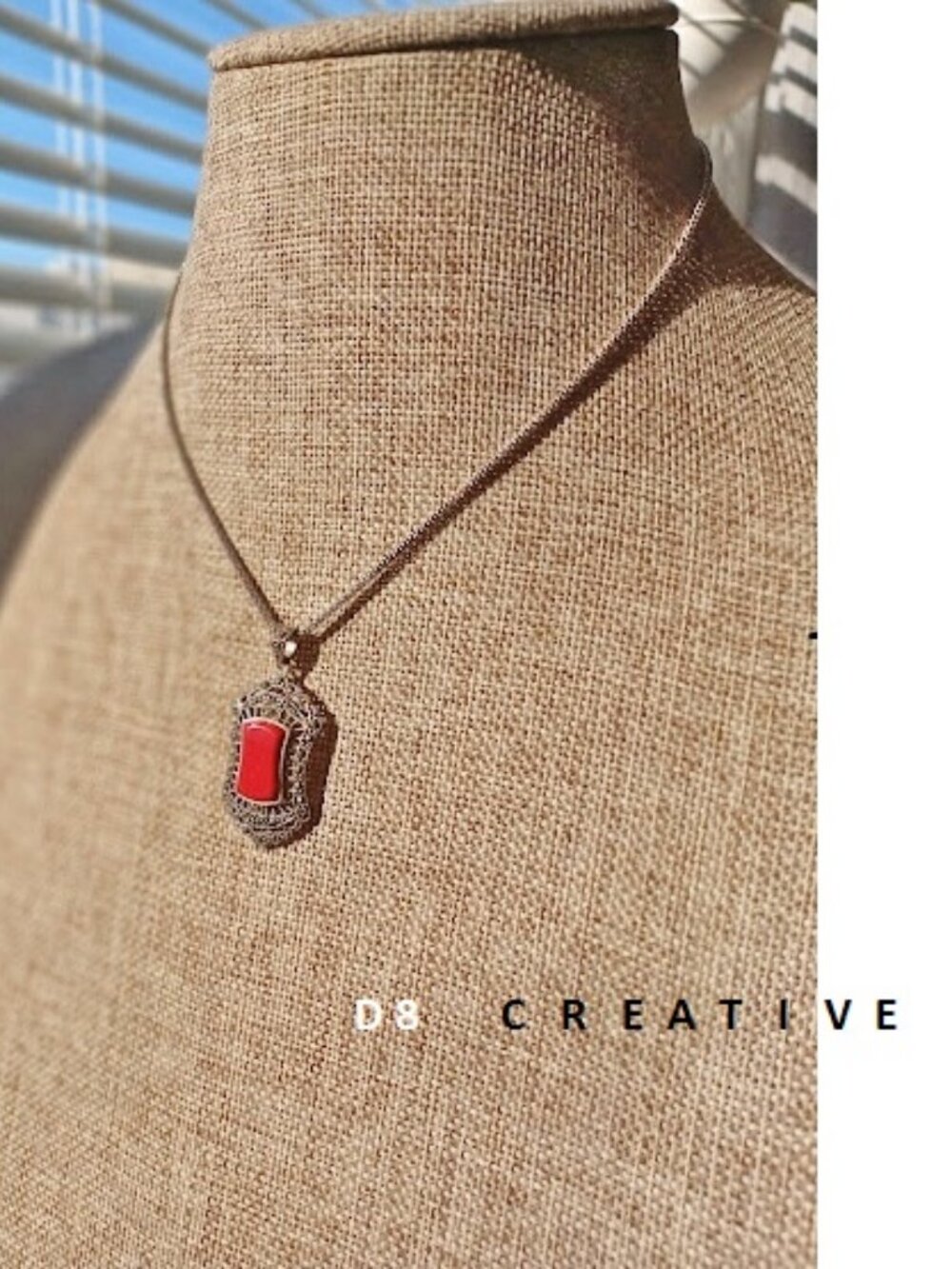 New Italy sterling silver chain with marcasite red coral pendant necklace